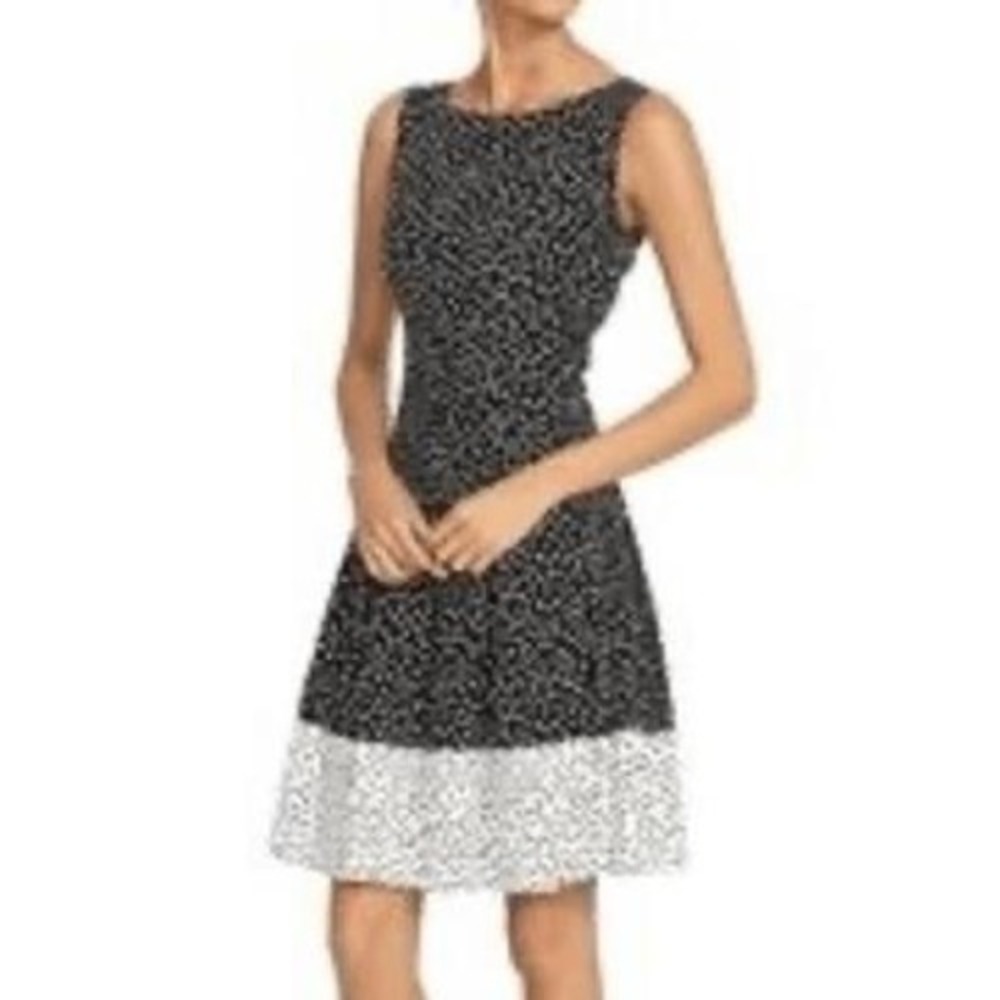 Lauren Ralph Lauren Sleeveless Knee Length Black White Polka Dot Fit Flare Sz 10